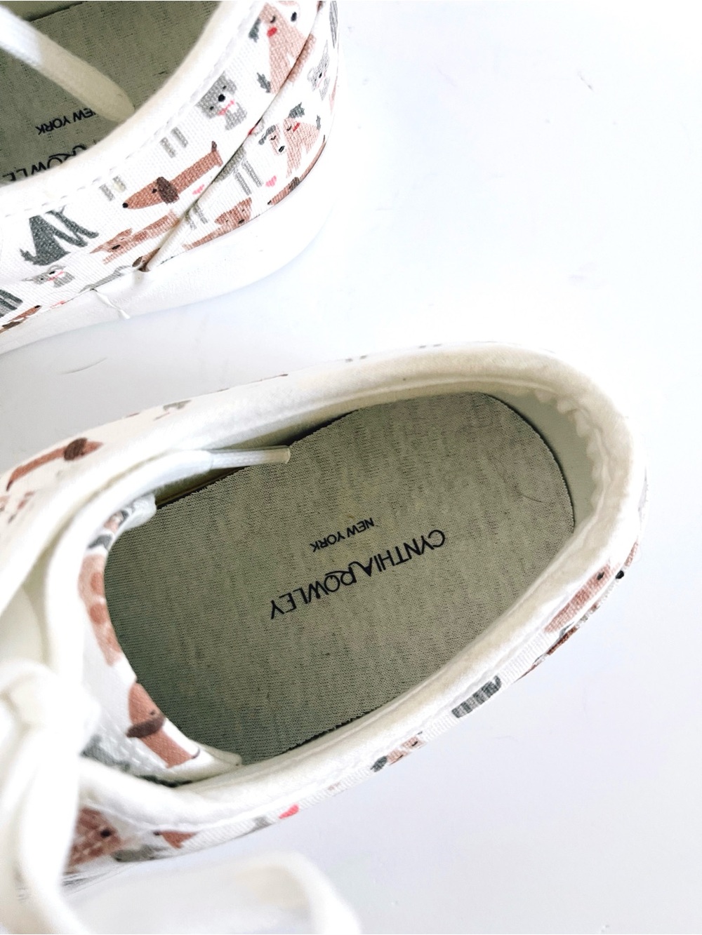 NWOT CYNTHIA ROWLEY White Canvas Sneakers with Playful Animal Print - Picture 4 of 7
